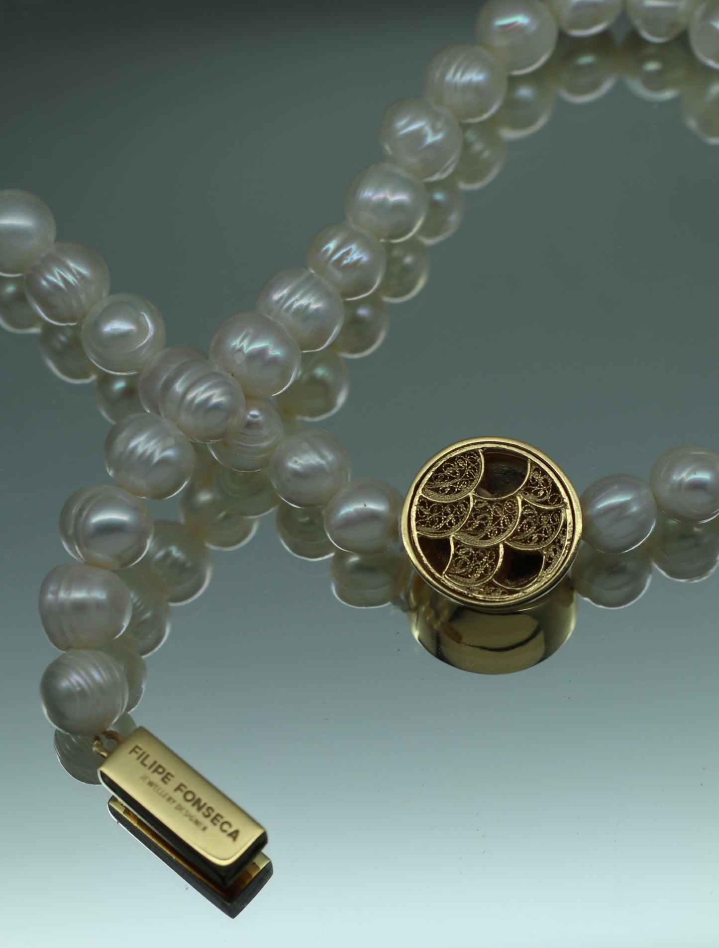 D'OURO FILIGRANA COLAR MÉDIO COM PÉROLAS