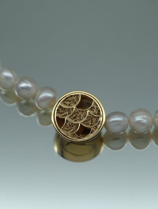 D'OURO FILIGRANA COLAR MÉDIO COM PÉROLAS