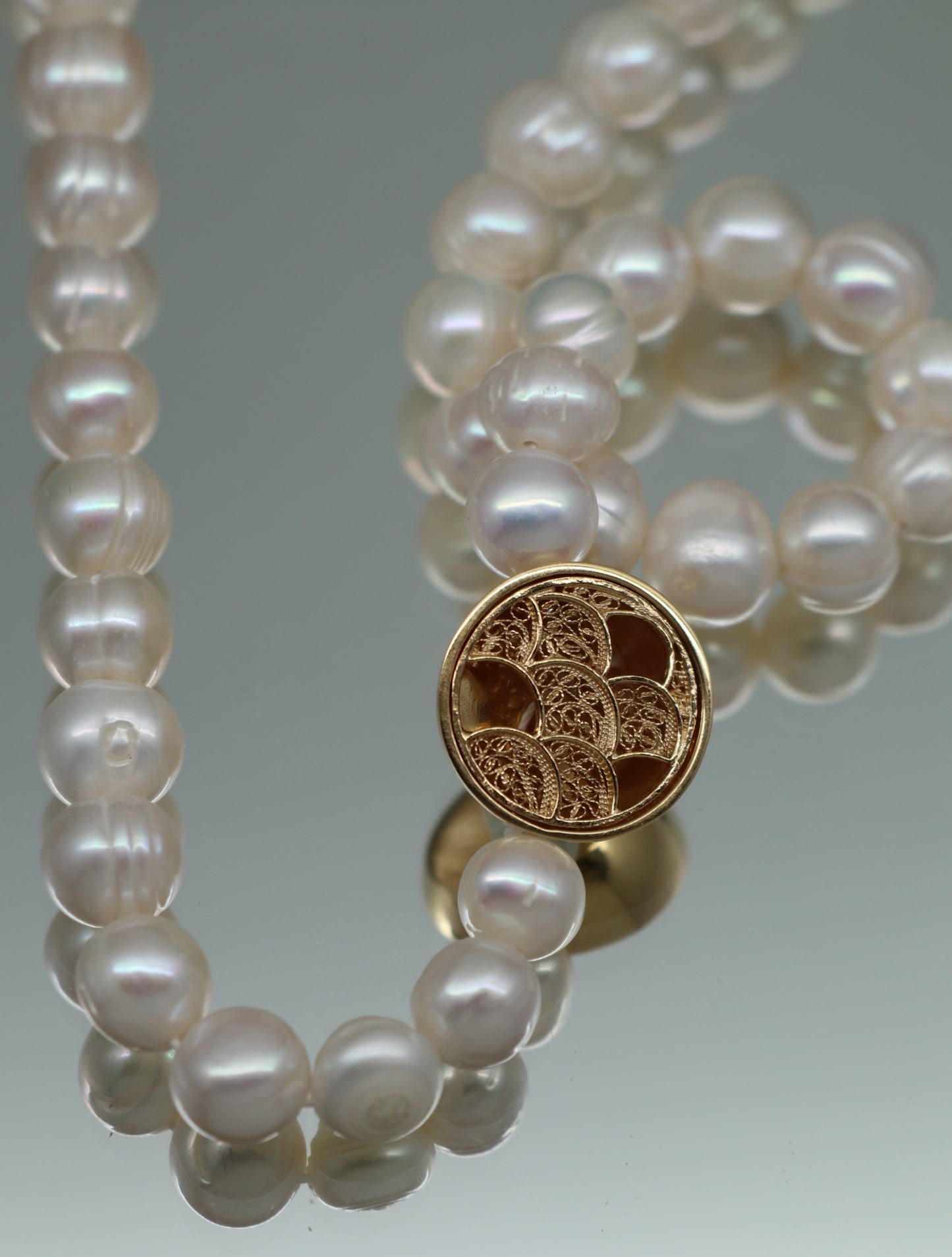 D'OURO FILIGRANA COLAR MÉDIO COM PÉROLAS